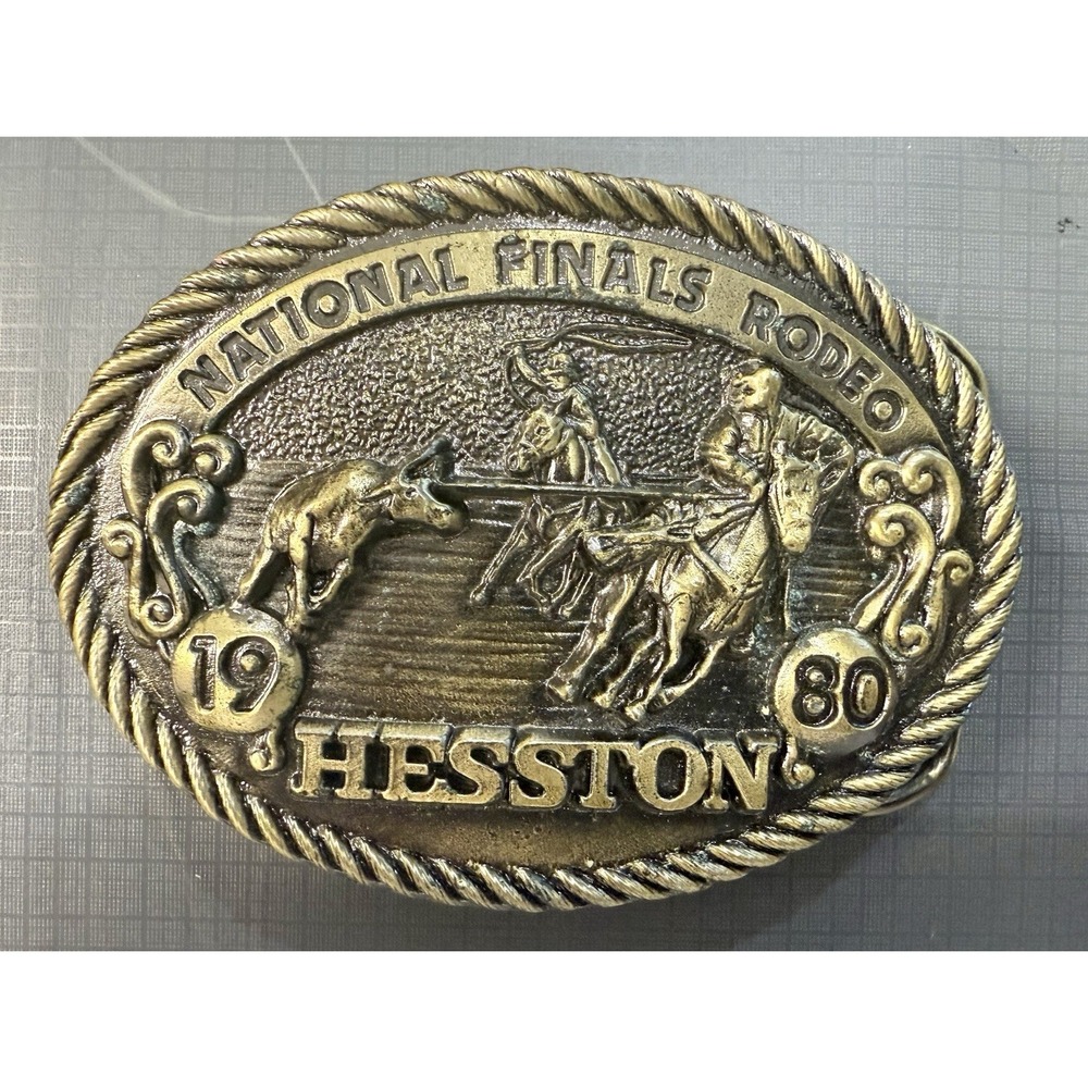 1980 Hesston National Finals Rodeo Belt Buckle NFR‎ Brass Vintage